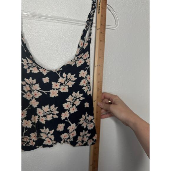 Boho Floral Braided Twist Back Tank Top XS Black Peach Cream Linen Summer Look - Picture 13 of 15